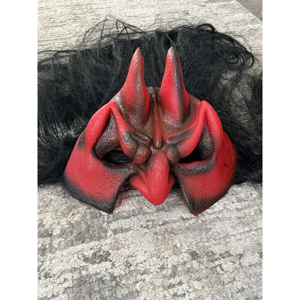 Horror Devil Demon Rubber Mask & Hair Paper Magic Grp Vintage Halloween Adult